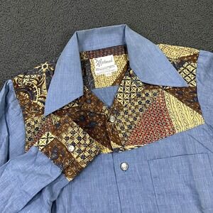 Vintage 70s Westwood Shirt Mens Small Chambray Dagger Collar Retro Disco Groovy